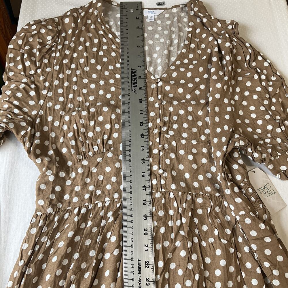 Time And Tru Women Maxi Dress XXL (20) Brown Polka Dot Milkmaid Dress ShortSleev - Picture 8 of 11